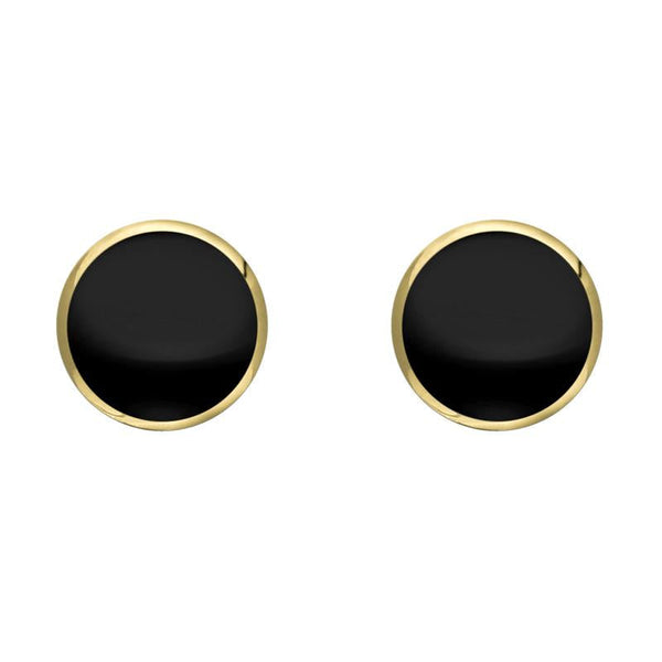 9ct Yellow Gold Whitby Jet 6mm Classic Medium Round Stud Earrings. E003.