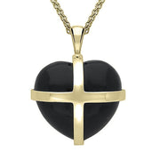 9ct Yellow Gold Whitby Jet Large Cross Heart Necklace, P1542.