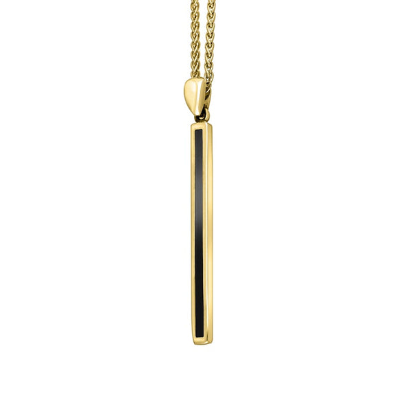 9ct Yellow Gold Whitby Jet Long Slim Oblong Necklace, P1472.