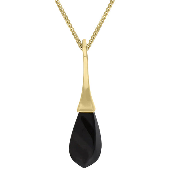 9ct Yellow Gold Whitby Jet Oblong Bomb Drop Necklace, P3371.