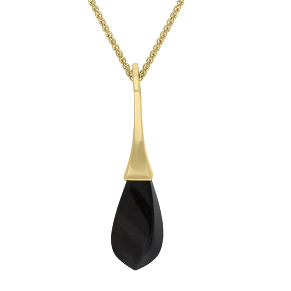9ct Yellow Gold Whitby Jet Oblong Bomb Drop Necklace, P3371.