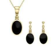 9ct Yellow Gold Whitby Jet Oval Bottle Top Two Piece Set S121