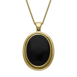 9ct Yellow Gold Whitby Jet Oval Framed Necklace. P250.
