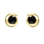 9ct Yellow Gold Whitby Jet Spiral Stud Earrings