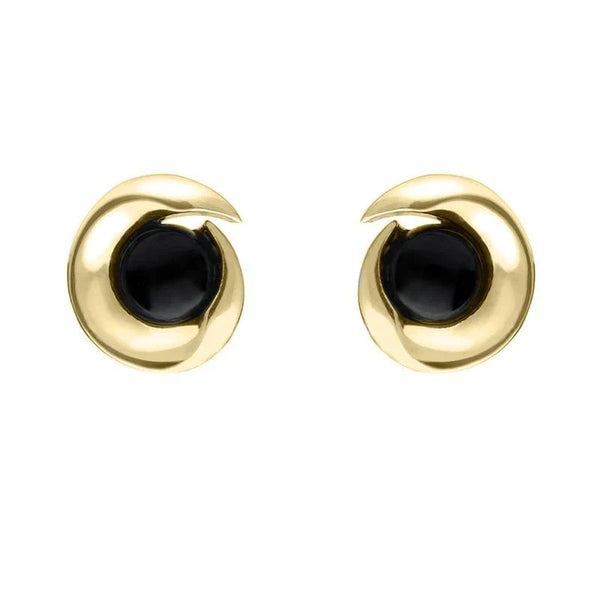 9ct Yellow Gold Whitby Jet Spiral Stud Earrings