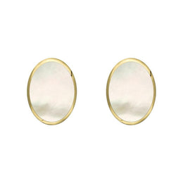 9ct Yellow Gold White Mother of Pearl 7 x 5mm Classic Small Oval Stud Earrings, E005.