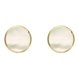 9ct Yellow Gold White Mother of Pearl 8mm Classic Large Round Stud Earrings, e004.