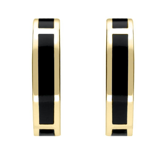 00183022 9ct Yellow Gold Whitby Jet Curved Oblong Stud Earrings, E2022.
