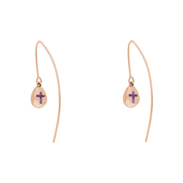 9ct Rose Gold Blue John Cross Disc Drop Earrings, E1374.