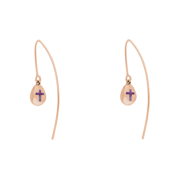 9ct Rose Gold Blue John Cross Disc Drop Earrings, E1374.
