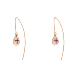 9ct Rose Gold Blue John Cross Disc Drop Earrings, E1374.