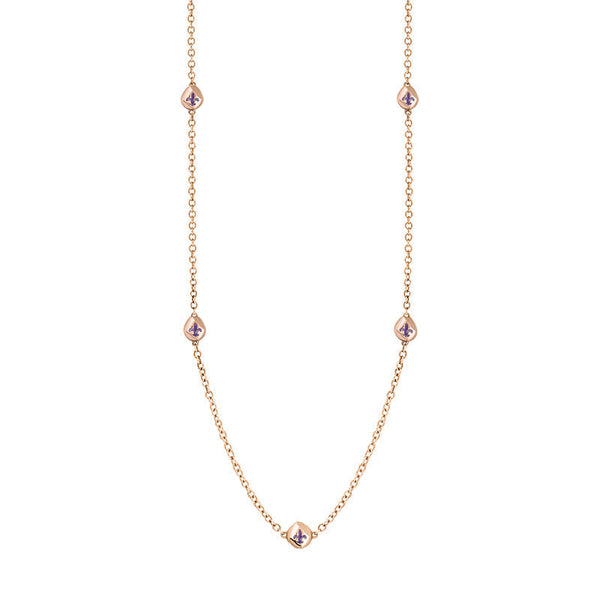 9ct Rose Gold Blue John Fleur De Lis Link Disc Chain Necklace