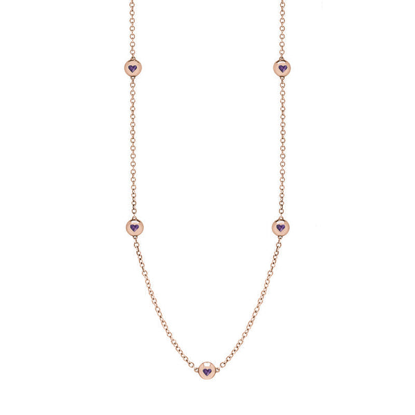 9ct Rose Gold Blue John Heart Link Disc Chain Necklace, N746.
