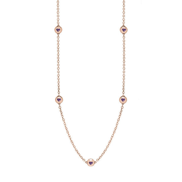 9ct Rose Gold Blue John Heart Link Disc Chain Necklace, N746.