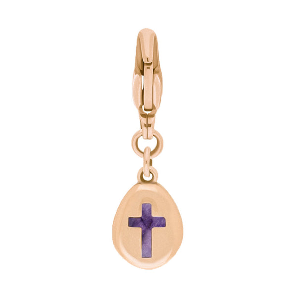 9ct Rose Gold Blue John Pear Shaped Cross Clip Charm, G664.