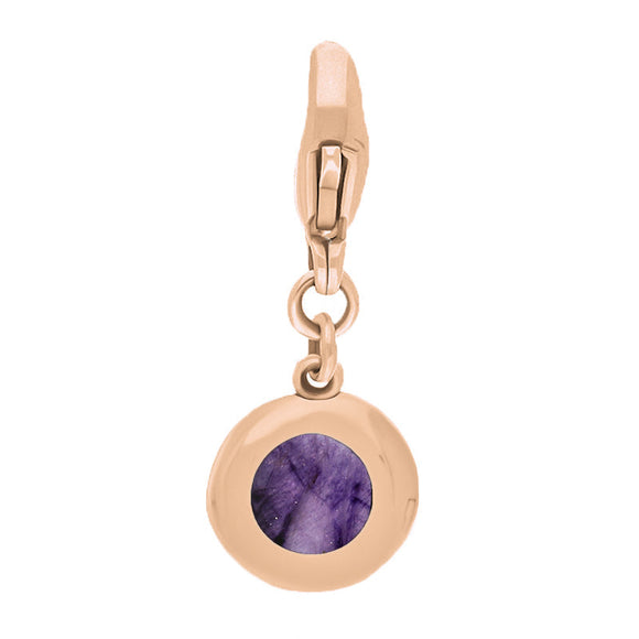 9ct Rose Gold Blue John Round Shaped Heart Clip Charm, G665.