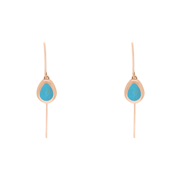 9ct Rose Gold Turquoise Cross Disc Drop Earrings