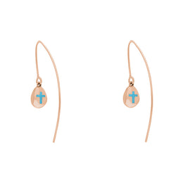 9ct Rose Gold Turquoise Cross Disc Drop Earrings, E1374.