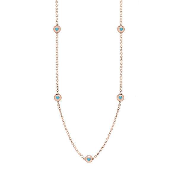 9ct Rose Gold Turquoise Heart Link Disc Chain Necklace, N746.