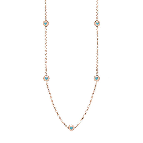 9ct Rose Gold Turquoise Heart Link Disc Chain Necklace, N746.