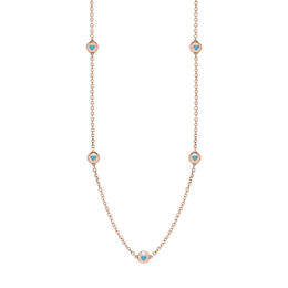 9ct Rose Gold Turquoise Heart Link Disc Chain Necklace, N746.