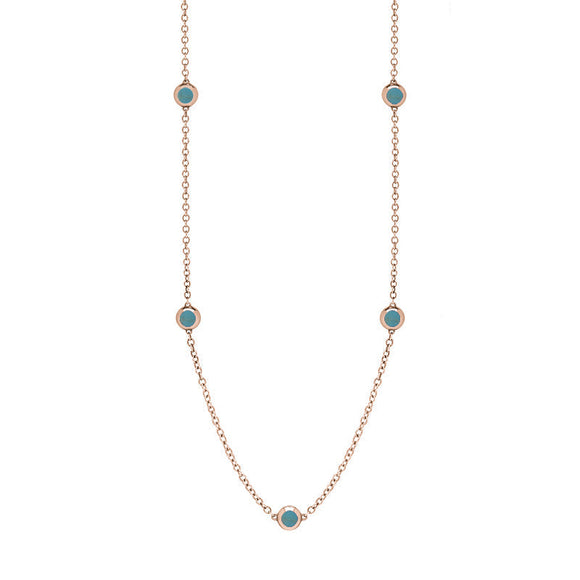 9ct Rose Gold Turquoise Heart Link Disc Chain Necklace, N746.