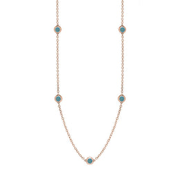 9ct Rose Gold Turquoise Heart Link Disc Chain Necklace, N746.