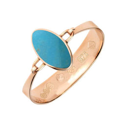 9ct Rose Gold Turquoise Oval Stone Heavy Bangle, B021