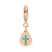 9ct Rose Gold Turquoise Pear Shaped Cross Clip Charm, G664.
