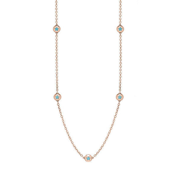 9ct Rose Gold Turquoise Star Link Disc Chain Necklace