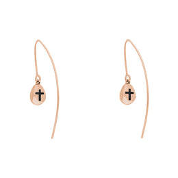 9ct Rose Gold Whitby Jet Cross Disc Drop Earrings, E1374.