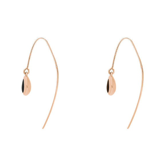 9ct Rose Gold Whitby Jet Fleur De Lis Disc Drop Earrings