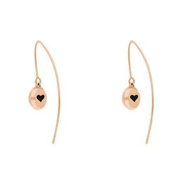 9ct Rose Gold Whitby Jet Heart Disc Drop Earrings, E1372.