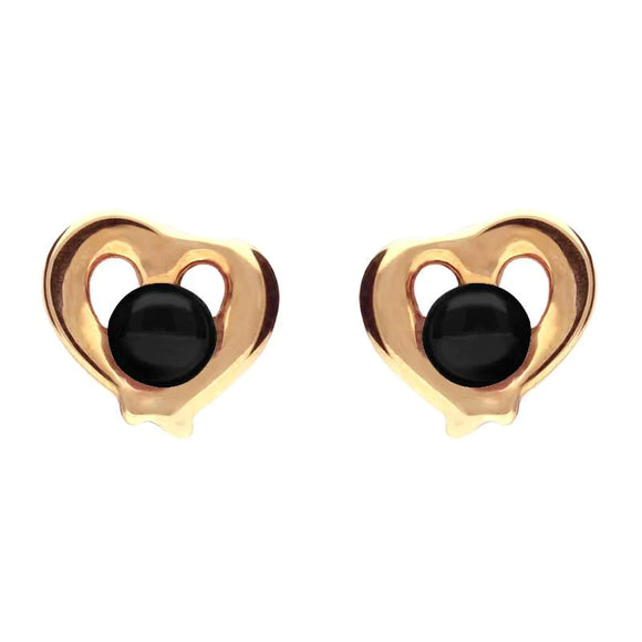 9ct Rose Gold  Whitby Jet Heart Outline Stud Earrings E1911