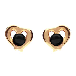 9ct Rose Gold  Whitby Jet Heart Outline Stud Earrings E1911