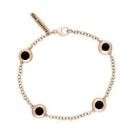 9ct Rose Gold Whitby Jet Oval Heart Detail Four Stone Bracelet, B797.