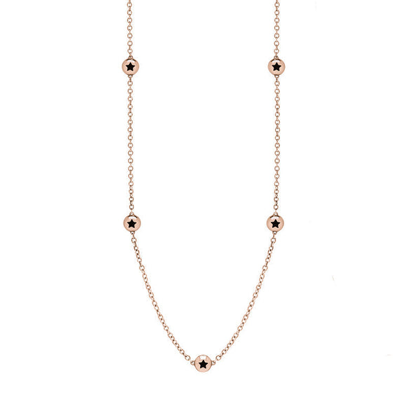 9ct Rose Gold Whitby Jet Star Link Disc Chain Necklace, N744.