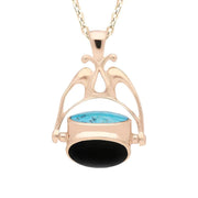 9ct Rose Gold Whitby Jet Turquoise and Mother of Pearl Swivel Fob Necklace P107/5