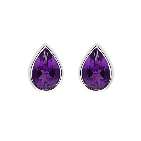 9ct White Gold 0.70ct Amethyst Pear Cut Stud Earrings. HBM-052.