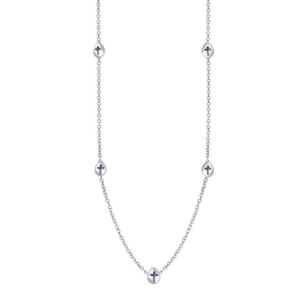 9ct White Gold Blue John Cross Link Disc Chain Necklace, N748.