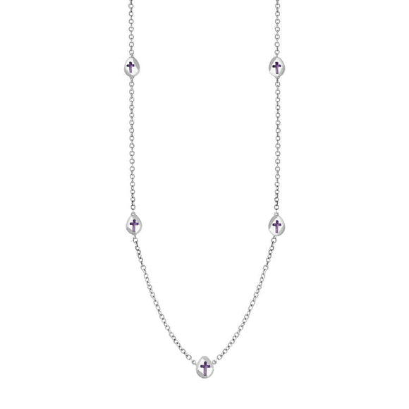 9ct White Gold Blue John Cross Link Disc Chain Necklace, N748.