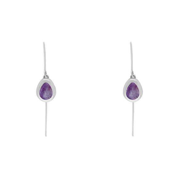 9ct White Gold Blue John Fleur De Lis Disc Drop Earrings, E1373.