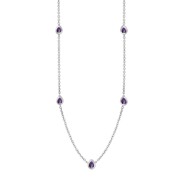 9ct White Gold Blue John Fleur De Lis Link Disc Chain Necklace