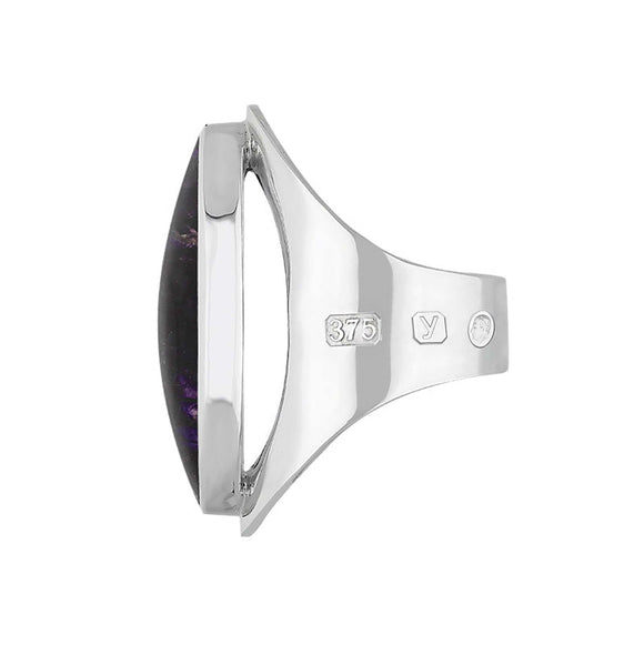 9ct White Gold Blue John King's Coronation Hallmark Large Oval Ring R013 CFH