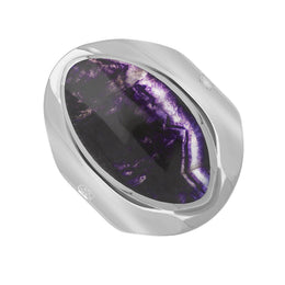 9ct White Gold Blue John King's Coronation Hallmark Medium Oval Ring  R012 CFH