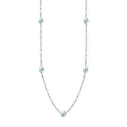 9ct White Gold Turquoise Fleur De Lis Link Disc Chain Necklace, N747.