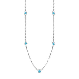 9ct White Gold Turquoise Fleur De Lis Link Disc Chain Necklace, N747.