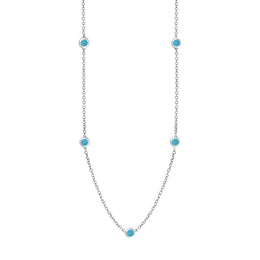 9ct White Gold Turquoise Heart Link Disc Chain Necklace, N746.