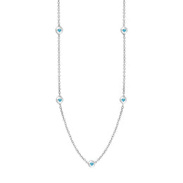 9ct White Gold Turquoise Heart Link Disc Chain Necklace, N746.