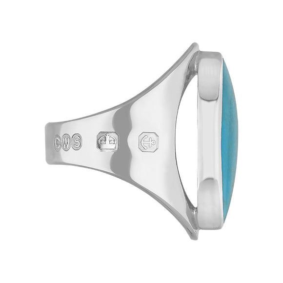 9ct White Gold Turquoise King's Coronation Hallmark Medium Oval Ring  R012 CFH